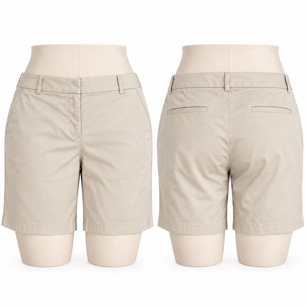 Ann Taylor Curvy Khaki Bermuda Shorts Women's 16 Beige Stretch Cotton